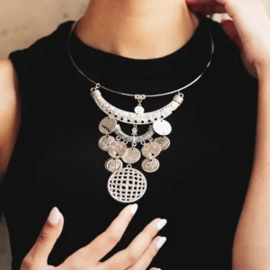 handcrafted egyptian kirdan inspired silver plated necklace