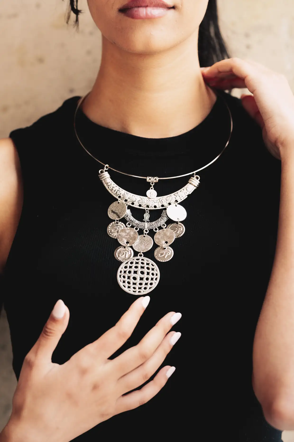 handcrafted egyptian kirdan inspired silver plated necklace