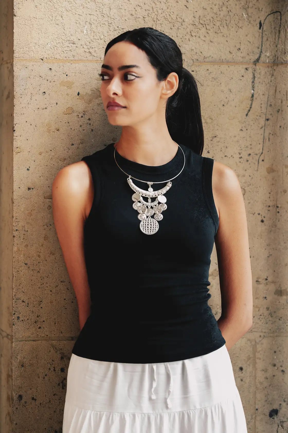 handcrafted egyptian kirdan inspired silver plated necklace