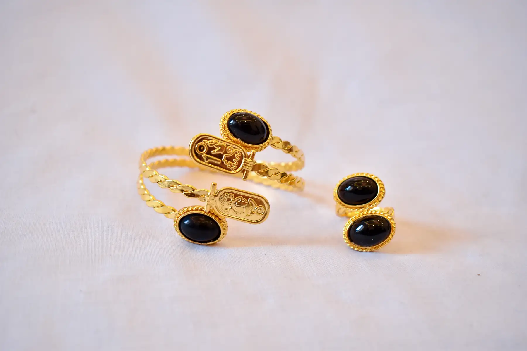 gold plated copper ring with black resin inlay