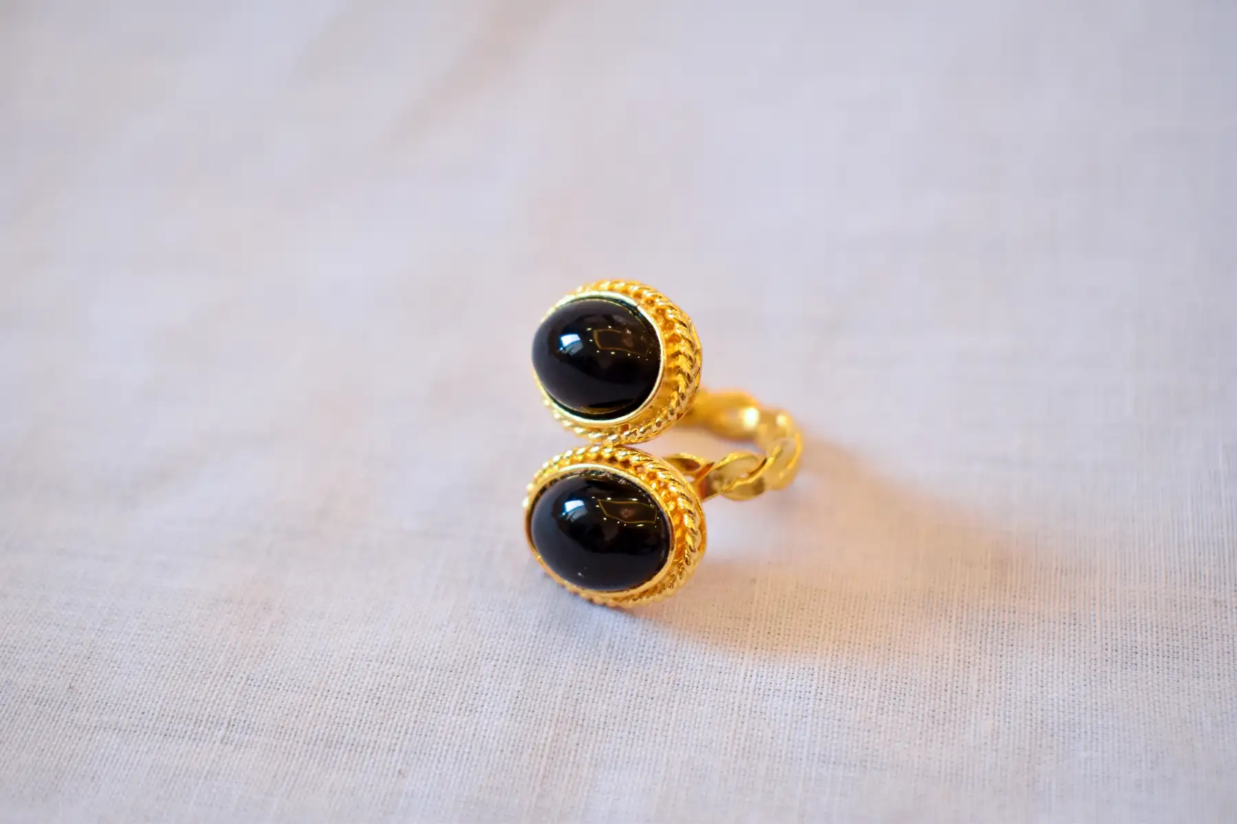 gold plated copper ring with black resin inlay