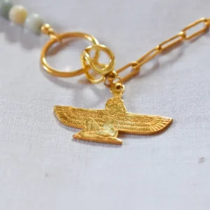 handcrafted necklace with natural stone aquamarine& gold plated brass